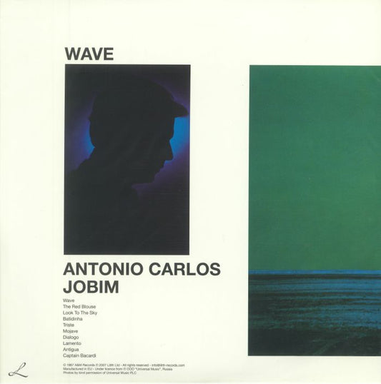 Contraportada del vinilo Antonio Carlos Jobim – Wave con silueta del artista y lista completa de pistas de ambos lados.