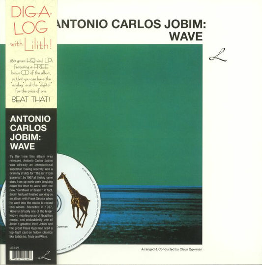 Portada del vinilo Antonio Carlos Jobim – Wave en reedición de Lilith, con diseño minimalista y CD incluido.