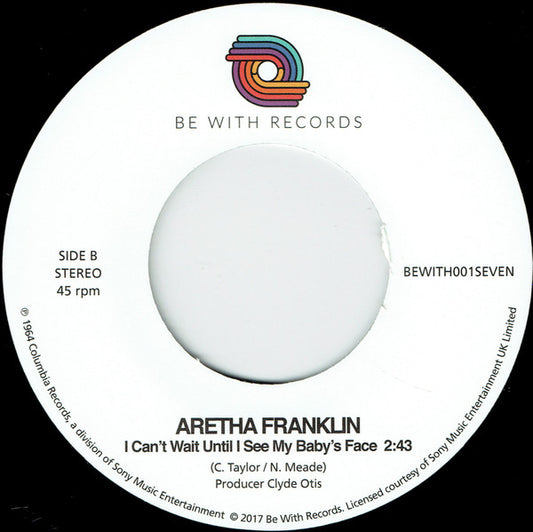 Etiqueta central del lado B del vinilo Aretha Franklin – One Step Ahead con la canción “I Can’t Wait Until I See My Baby’s Face” y créditos a C. Taylor y N. Meade.