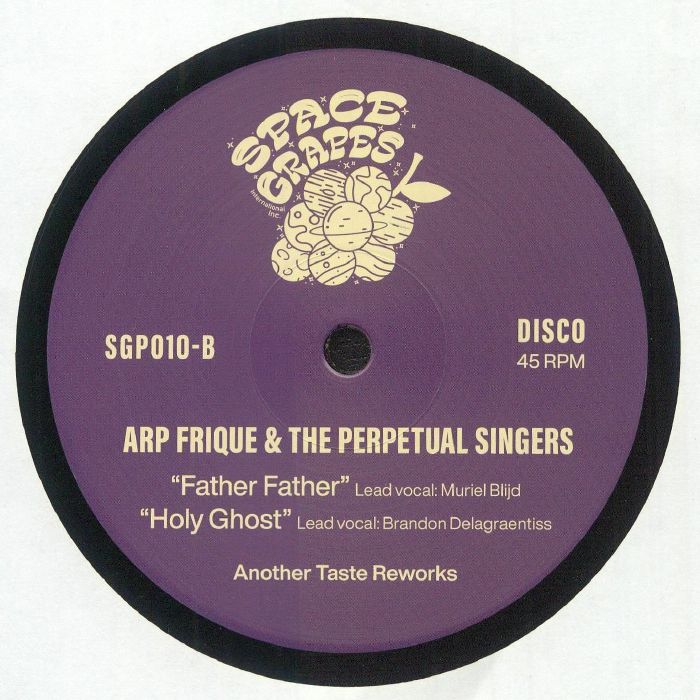 Portada trasera del vinilo Arp Frique & The Perpetual Singers – The Another Taste Reworks, con lista de canciones y detalles del sello Space Grapes.