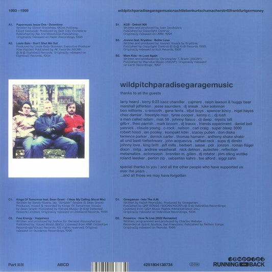 Contraportada del vinilo Running Back Mastermix Presents Wild Pitch Club Part II/II de Ata & nd_baumecker, publicado por Running Back. Contiene la lista de canciones y créditos.