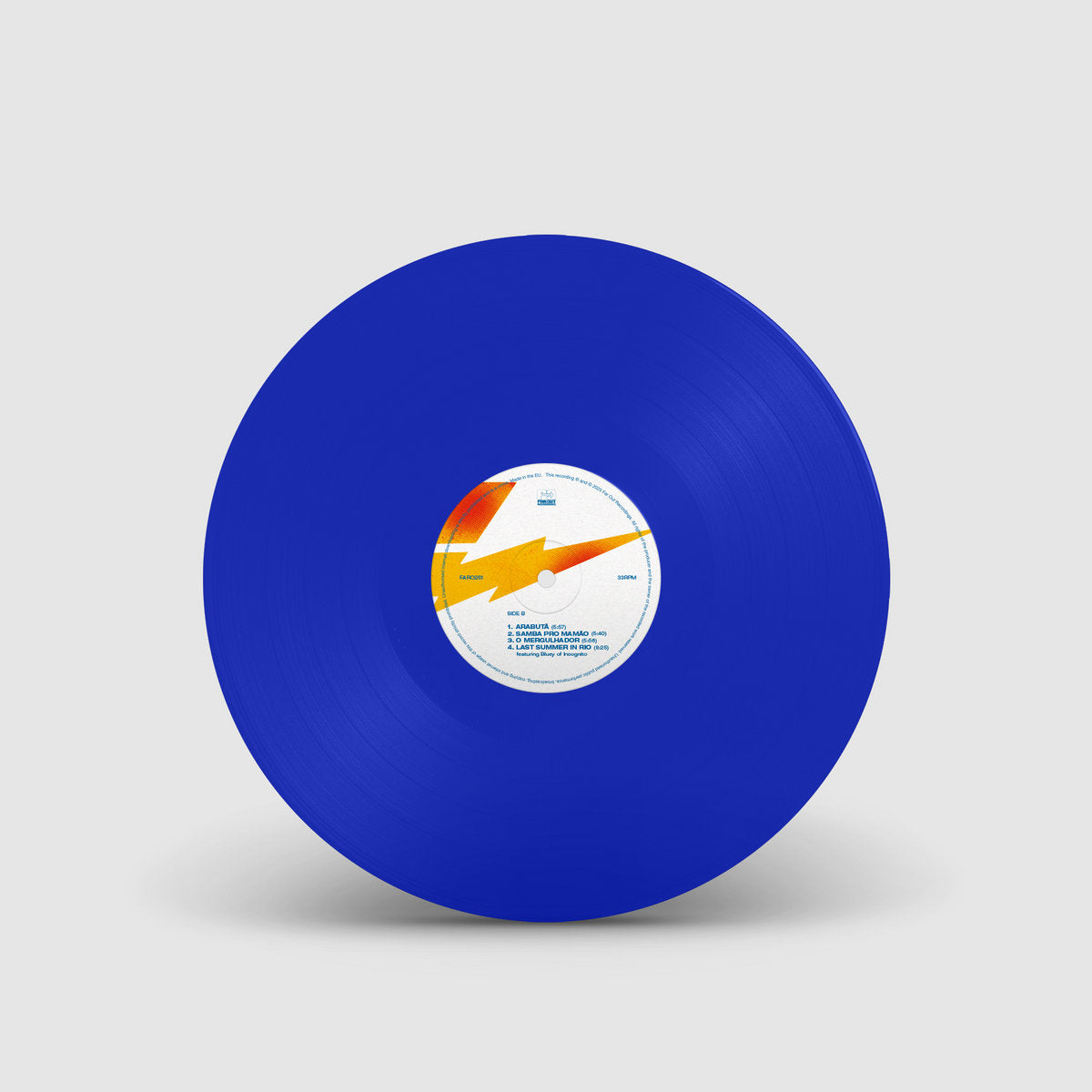 Etiqueta del lado B del vinilo azul Azymuth – Marca Passo con diseño gráfico y listado completo de pistas y créditos.