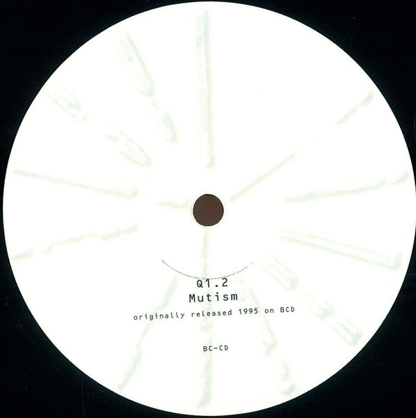 Etiqueta del vinilo Basic Channel – Q-Loop, lado B, con “Q1.2 Mutism”, reeditado de BCD en 1995.