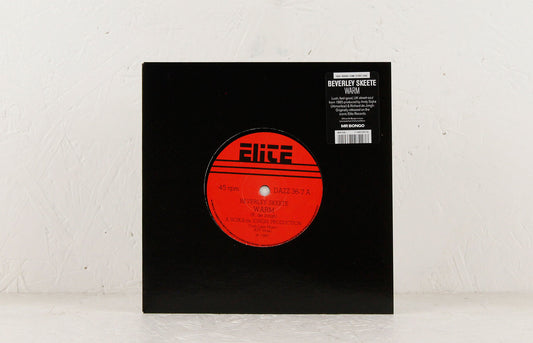 Funda negra del vinilo Beverley Skeete – Warm / If The Feeling Is Right, con etiqueta roja y sticker de Mr Bongo.