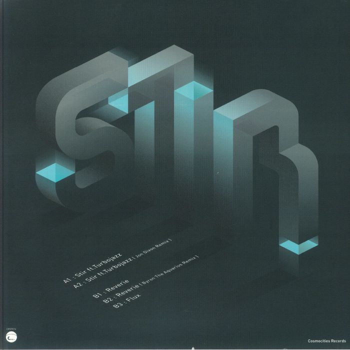 Portada trasera del vinilo Brisa – Stir EP de Cosmocities Records en formato 12". Incluye lista de canciones y créditos.