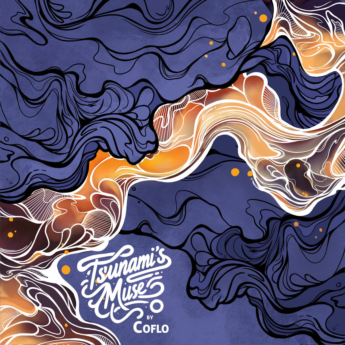 Vinilo 12" Coflo – Tsunami's Muse en Sacred Medicine con arte abstracto azul y dorado en portada.