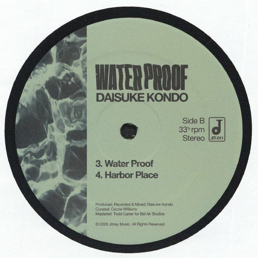 Lado B del vinilo Daisuke Kondo – Water Proof, etiqueta verde con “Water Proof”, “Harbor Place” y catálogo JIT-011.