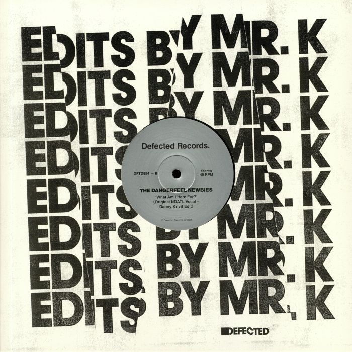 Portada trasera del vinilo 12" Danny Krivit – Edits By Mr. K, lanzado por Defected. Diseño tipográfico con “Edits By Mr. K” y detalles de las pistas.