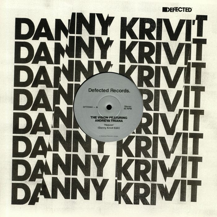 Portada delantera del vinilo 12" Danny Krivit – Edits By Mr. K, lanzado por Defected. Diseño en blanco y negro con el nombre del artista en repetición.