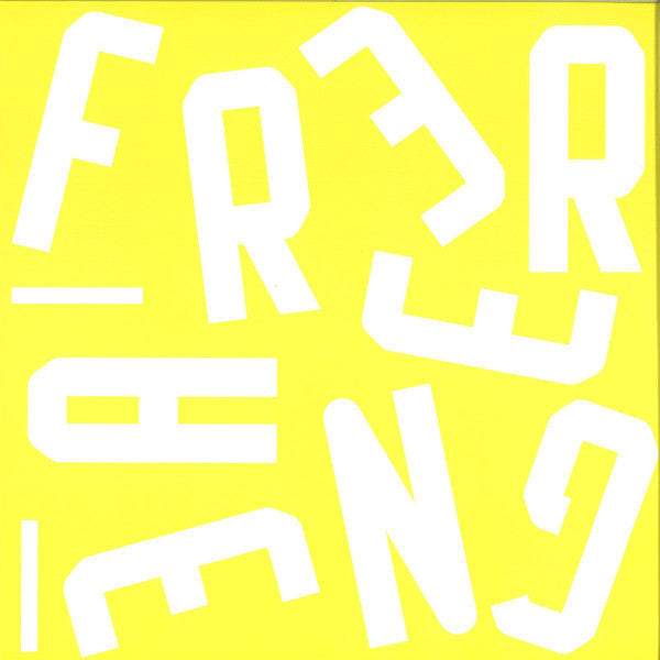 Portada delantera del vinilo Demuja - Move E.P. publicado en Freerange Records en formato 12". Diseño tipográfico en blanco sobre fondo amarillo.