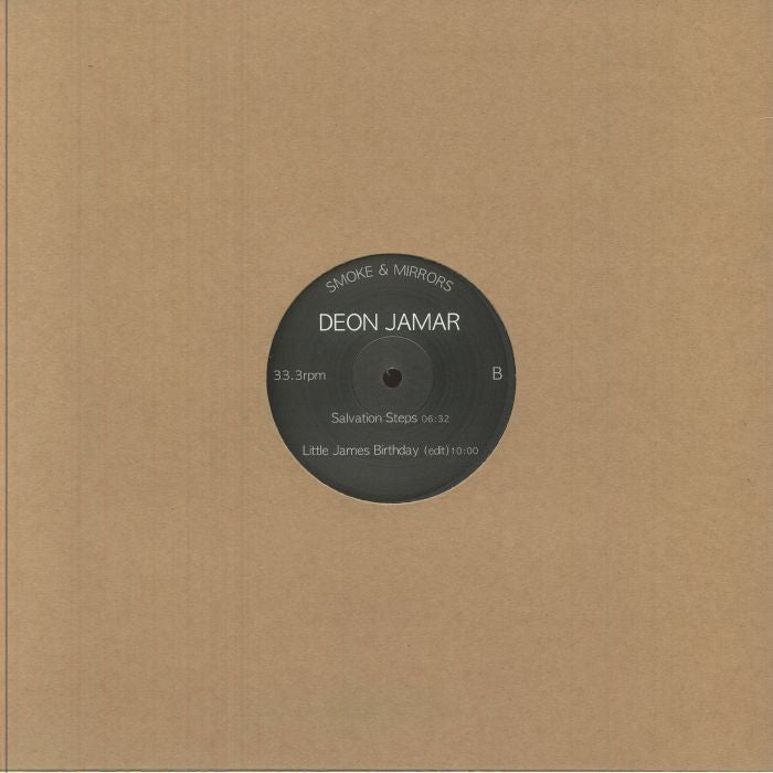 Contraportada del vinilo Deon Jamar – Heavennnnnn con la etiqueta central del lado B parcialmente visible a través de la funda kraft.