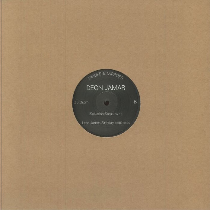 Contraportada del vinilo Deon Jamar – Heavennnnnn con la etiqueta central del lado B parcialmente visible a través de la funda kraft.