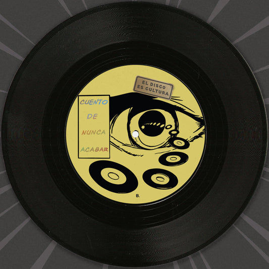 Lado B del vinilo Disco Fiebre – Disco Fiebre Edits con ilustración ocular y diseño retro del sello Cuento De Nunca Acabar.