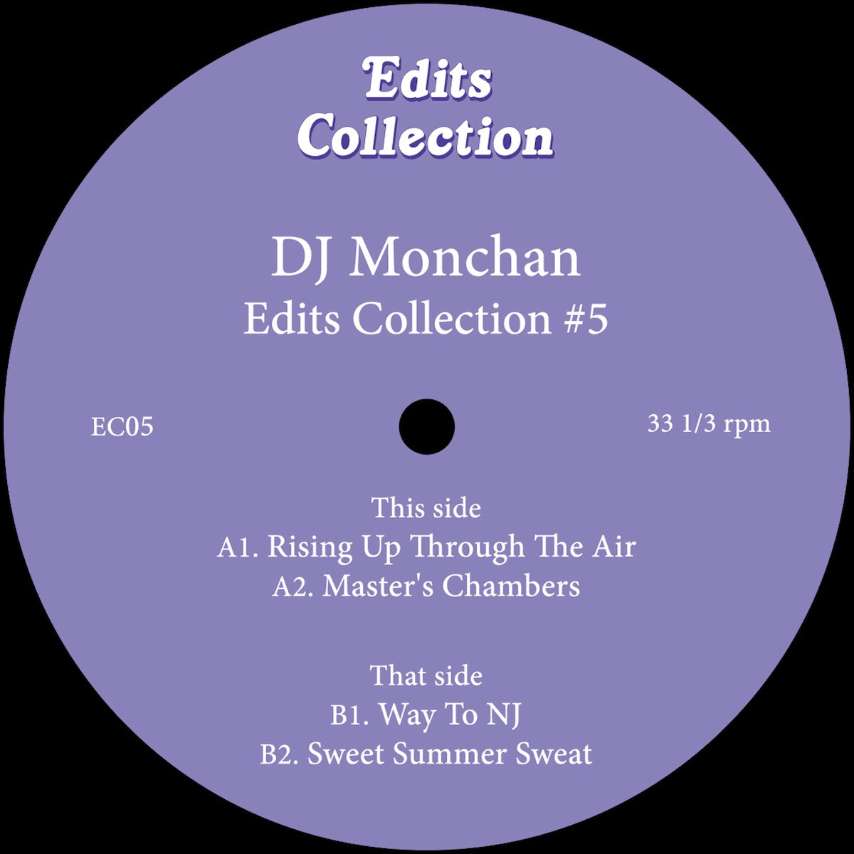 Etiqueta central violeta del vinilo DJ Monchan – Edits Collection #5 en 12", sello Edits Collection, lado A con pistas y catálogo EC05.