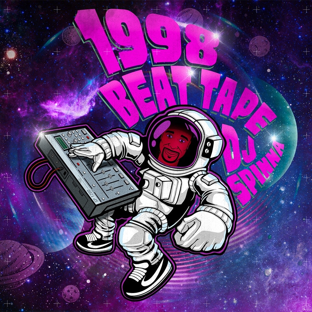 Portada del vinilo DJ Spinna – 1998 Beat Tape en formato LP de Correct Technique Records con astronauta y sampler flotando en un fondo espacial vibrante.