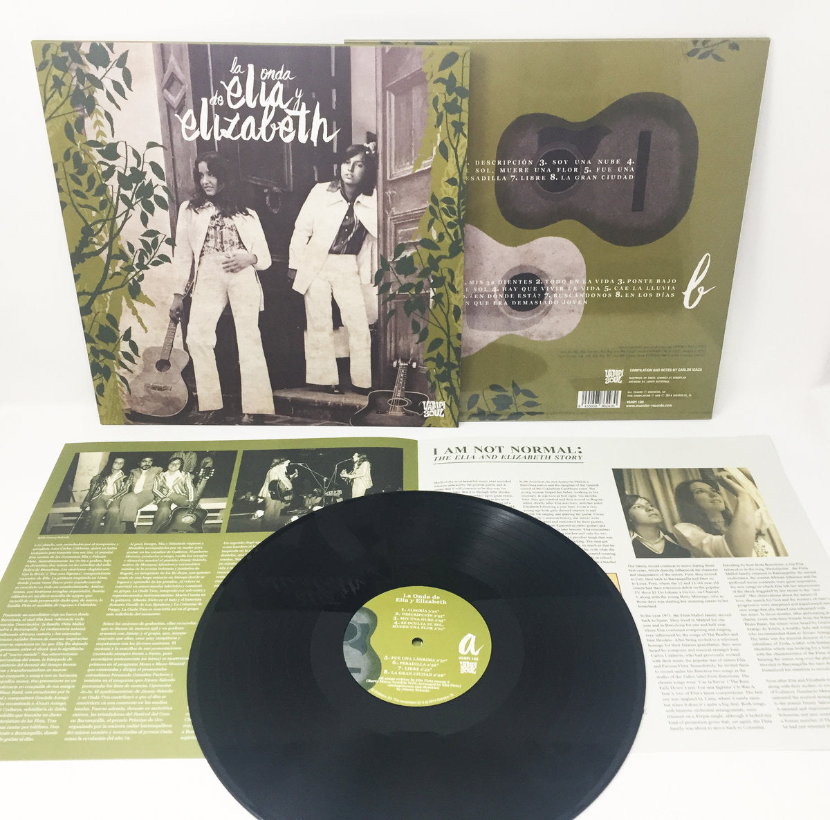 Vinilo Elia y Elizabeth – La Onda De Elia y Elizabeth en Vampisoul, LP compilación reedición con etiqueta central lado A visible, arte gráfico y créditos destacados.