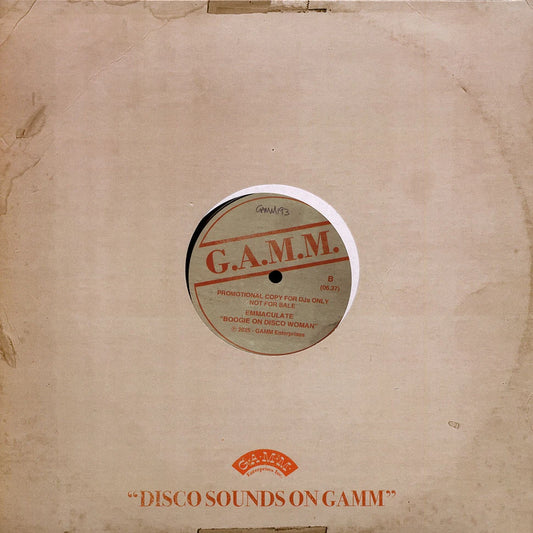 Contraportada del vinilo 12" Emmaculate & DJ Spen – Step Into A Black Whole / Boogie On Disco Woman con sello G.A.M.M.
