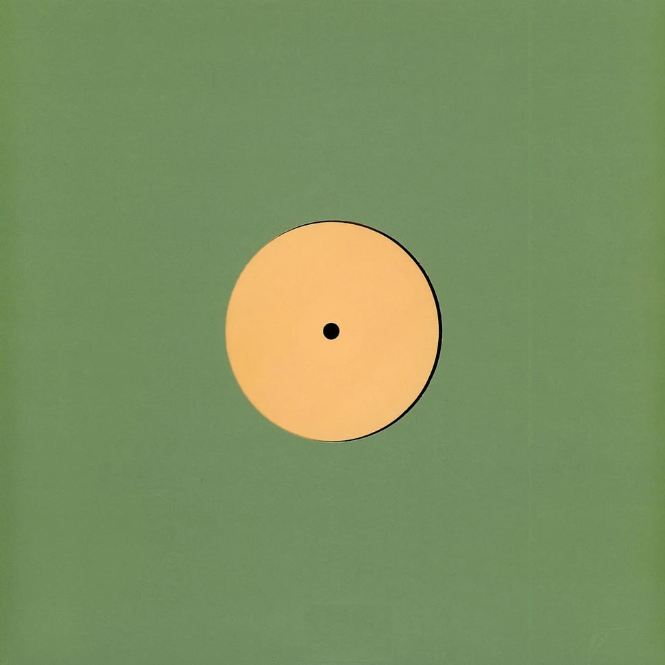 Contraportada del vinilo ex_libris – 001, arte simple con etiqueta central beige y fondo verde uniforme
