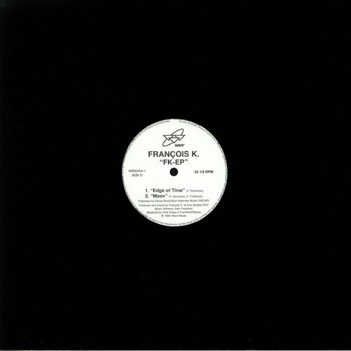 Portada trasera del vinilo François K. – FK-EP editado por Wave Music. Se muestran las etiquetas de ambos lados del disco.
