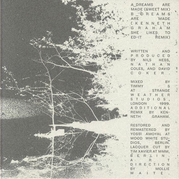 Portada trasera del vinilo Get Fucked – Dreams Are Made, Sushitech Records 10". Incluye la lista de pistas, créditos de producción y detalles de la remasterización.