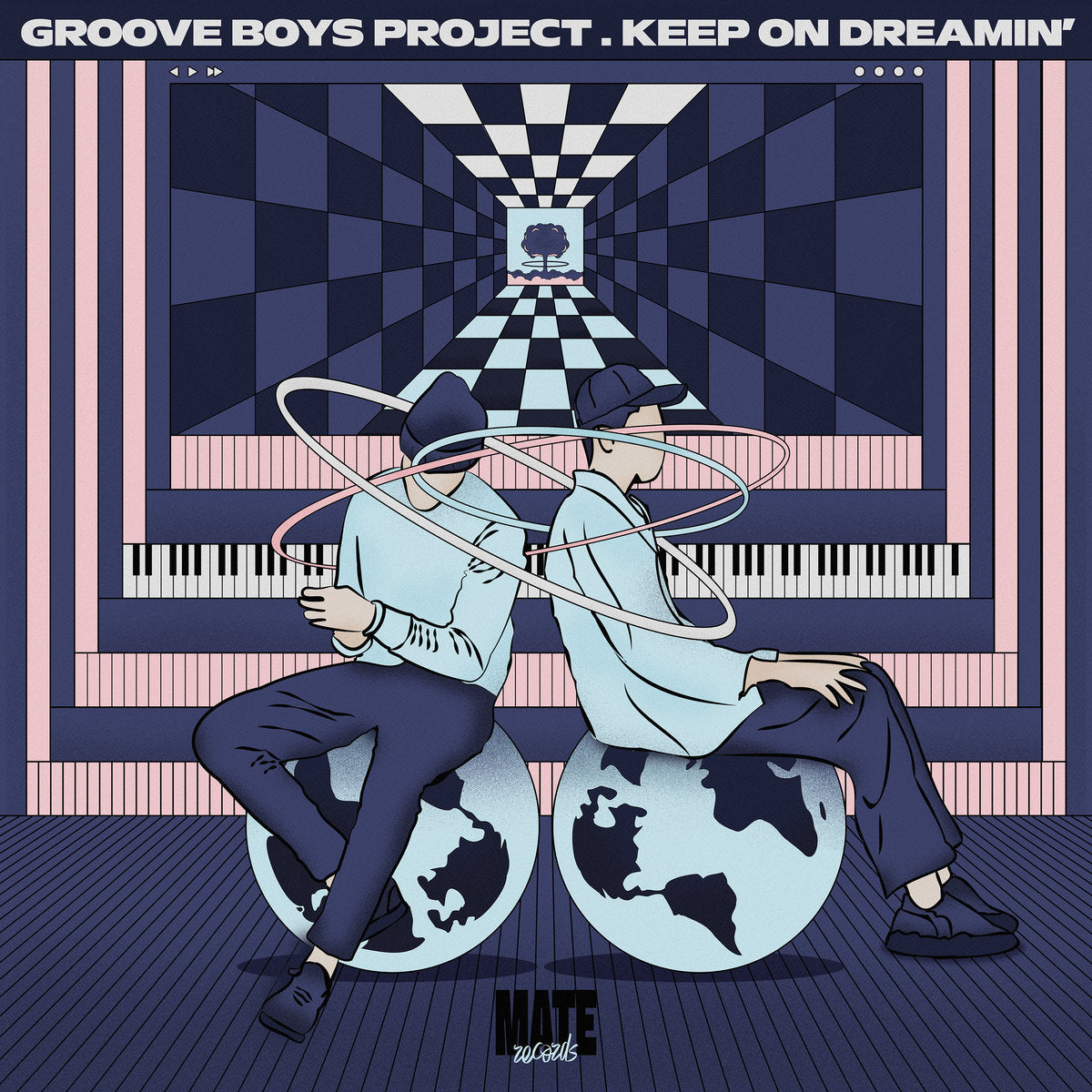 Arte psicodélico y geométrico en la portada del vinilo Groove Boys Project – Keep On Dreamin' editado por Mate en 12".