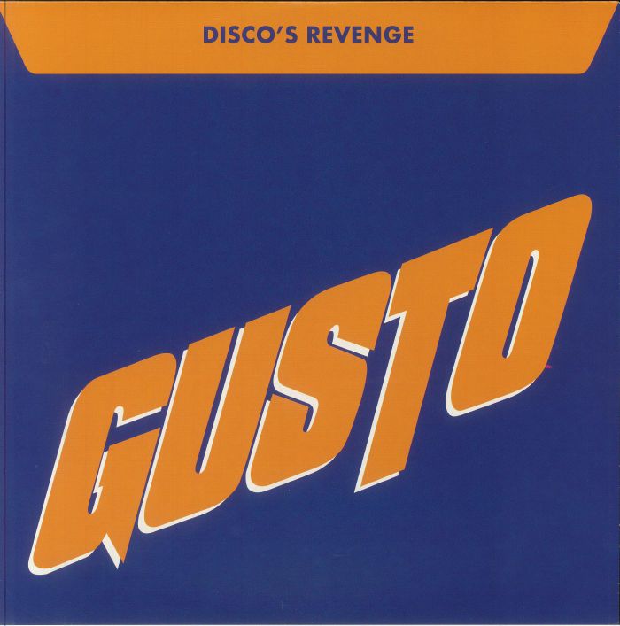 Portada del vinilo “Disco’s Revenge” de Gusto, lanzado por Groovin Recordings en 12" azul. Diseño en azul y naranja con el título y artista en tipografía llamativa.