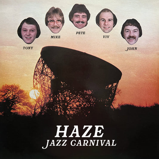Portada del vinilo Haze – Jazz Carnival con ilustración al atardecer y fotos de los miembros, reedición Panorama 7", 45 RPM.