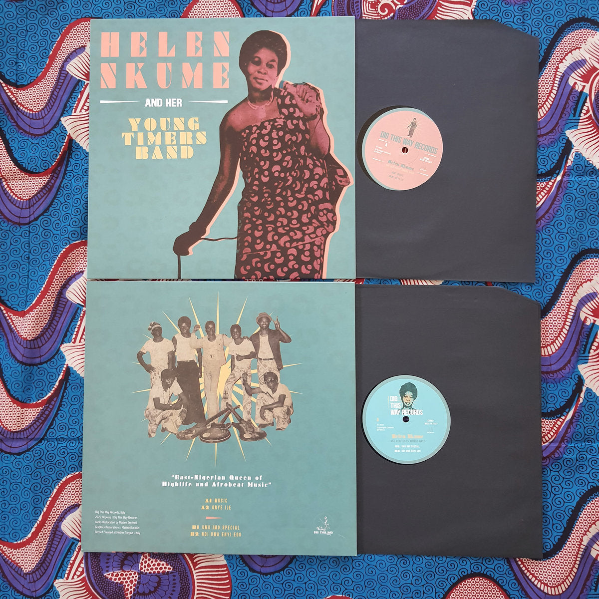 Vinilo de Helen Nkume And Her Young Timers Band – Helen Nkume And Her Young Timers Band mostrando portada, contraportada y etiquetas centrales de la reedición en LP compilación.