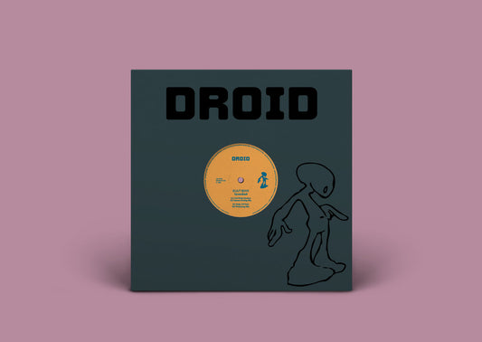 Vinilo Idjut Boys – Speedball 12" reedición en sello Droid, funda verde oscuro con logo DROID en negro y silueta minimalista tipo robot.