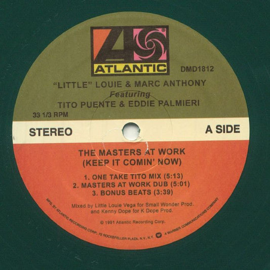 Portada delantera del vinilo 12" verde de Little Louie & Marc Anthony, lanzado por Atlantic. Lado A con mezclas de Tito y Masters at Work.
