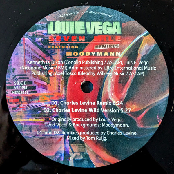 Lado D del vinilo Louie Vega Feat. Moodymann – Seven Mile (Remixes) con dos remixes firmados por Charles Levine, editado por Nervous Records.