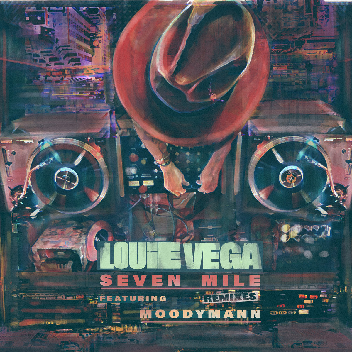 Arte frontal del vinilo Louie Vega Feat. Moodymann – Seven Mile (Remixes) en formato 2 x 12", editado por Nervous Records.