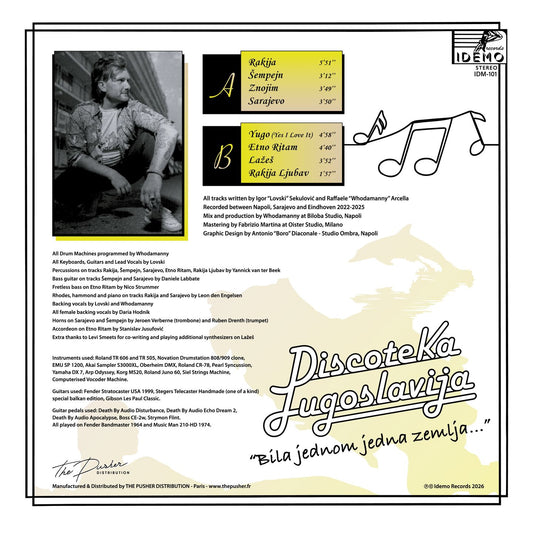Contraportada del vinilo Lovski – Discoteka Jugoslavija LP Idemo Records con tracklist, créditos y foto del artista.