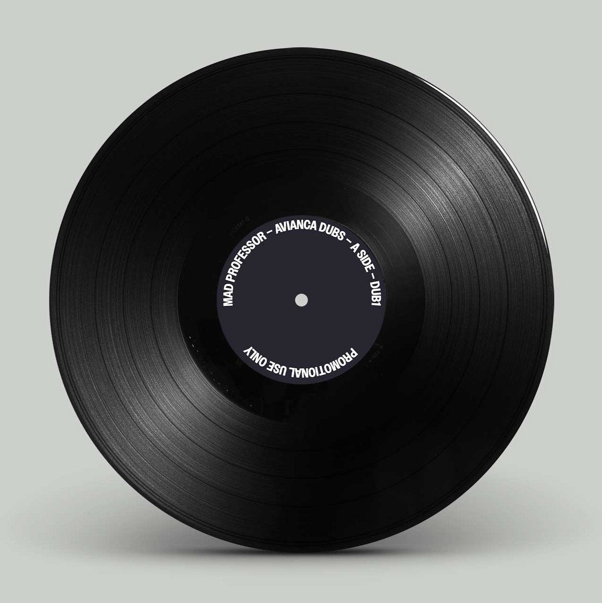 Etiqueta central del lado A del vinilo Mad Professor – Avianca Dubs Vol. 1, con texto curvo indicando "A SIDE – DUB1" y uso promocional.