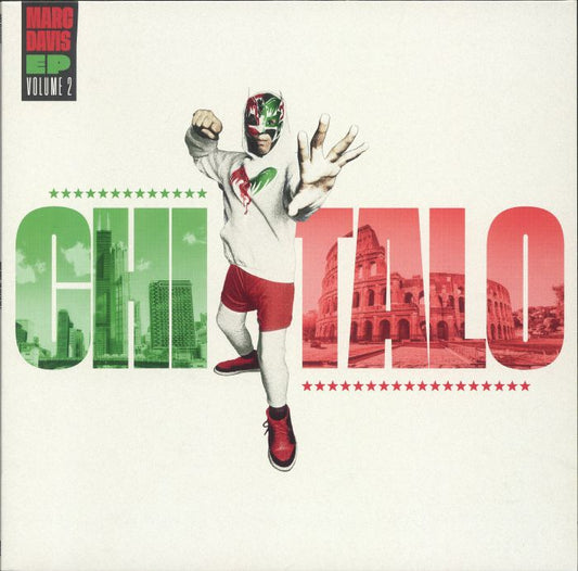Portada delantera del vinilo Marc Davis – Chi Talo EP Volume 2, lanzado por Mr Bongo en formato 12". Diseño vibrante con una mezcla de elementos gráficos de Chicago e Italia.