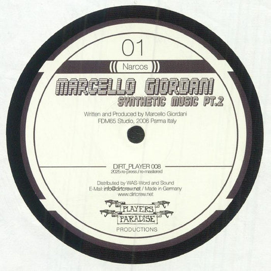 Imagen del lado A del vinilo de 12", con la pista “Narcos” y créditos de producción.