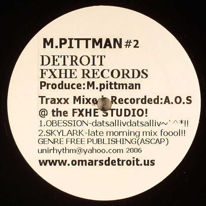 Portada delantera del vinilo M. Pittman – #2, publicado bajo el sello FXHE Records. Disco de 12" con las canciones "Obsession" y "Skylark".
