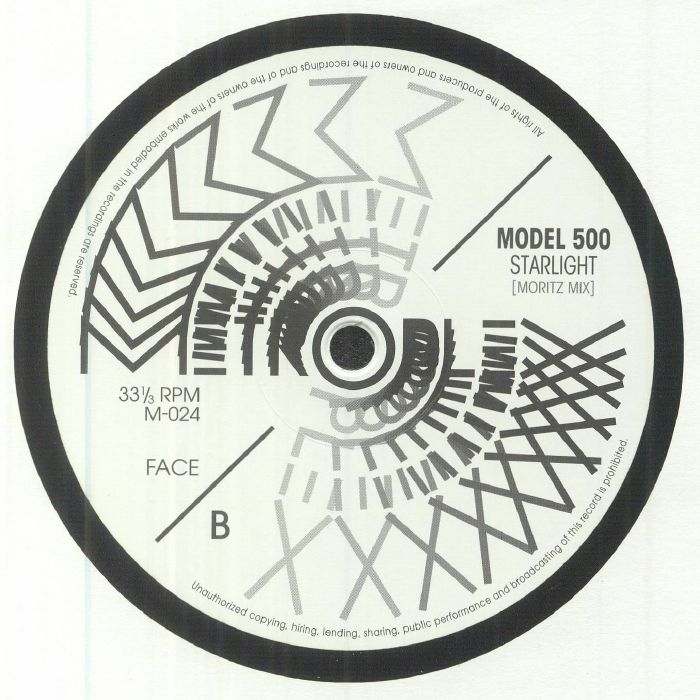 Contraportada del vinilo Model 500 - Starlight, publicado por Metroplex en formato 12". Lado B: Starlight (Moritz Mix).