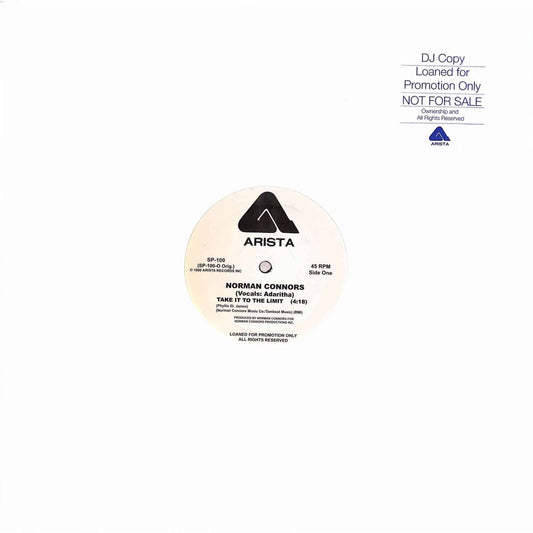 Portada del vinilo 12 pulgadas promo de Norman Connors – Take It To The Limit con etiqueta blanca Arista, lado A destacado.