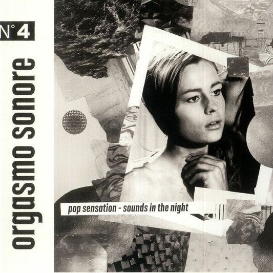 Portada delantera del vinilo Orgasmo Sonore – Pop Sensation / Sounds In The Night, lanzado por Farfalla Records en formato 7". Diseño en collage con estética vintage y cinematográfica.