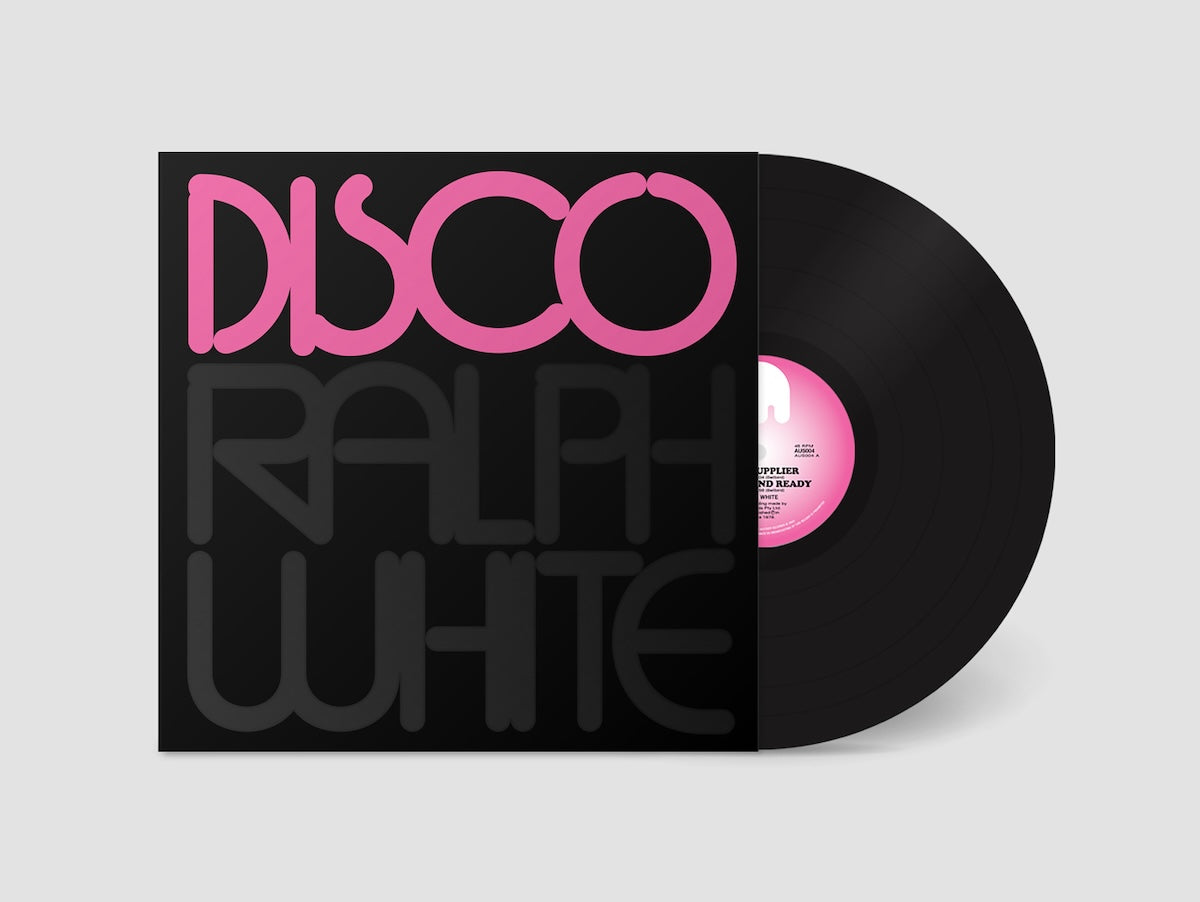 Vinilo Ralph White – DISCO de 12" en reedición por Austudy Records. Se muestra parcialmente dentro de su funda con etiqueta rosa visible.