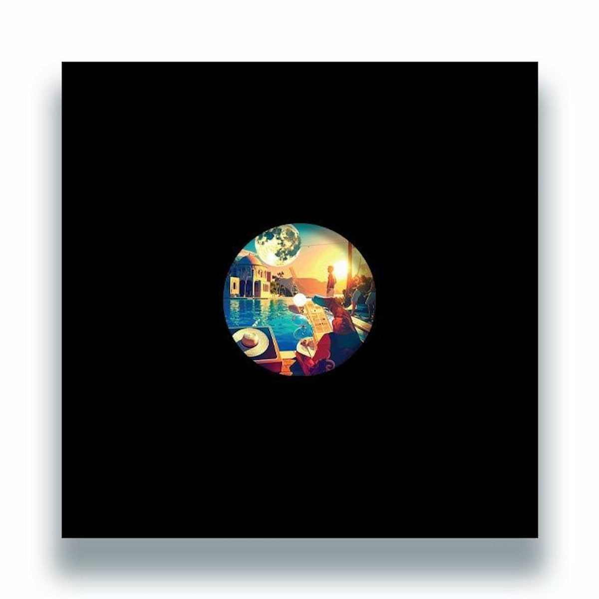 Funda frontal del vinilo Red Rack'Em – Secret Banger en 12", con arte gráfico a todo color que mezcla lujo tropical y fantasía cósmica bajo un diseño centrado y minimalista.