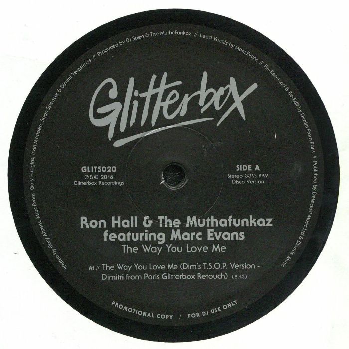 Portada del vinilo “Ron Hall & The MuthaFunkaz – The Way You Love Me”, lanzado por Glitterbox en formato 12". Incluye el remix “Dim’s T.S.O.P. Version - Dimitri From Paris Glitterbox Retouch” en el lado A.