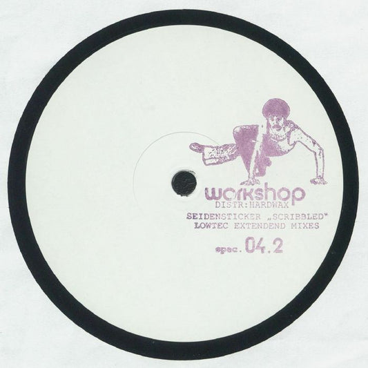 Portada delantera del vinilo Seidensticker - Scribbled Lowtec Extended Mixes spec. 04.2, lanzado por Workshop. Diseño minimalista con texto impreso del título y sello.