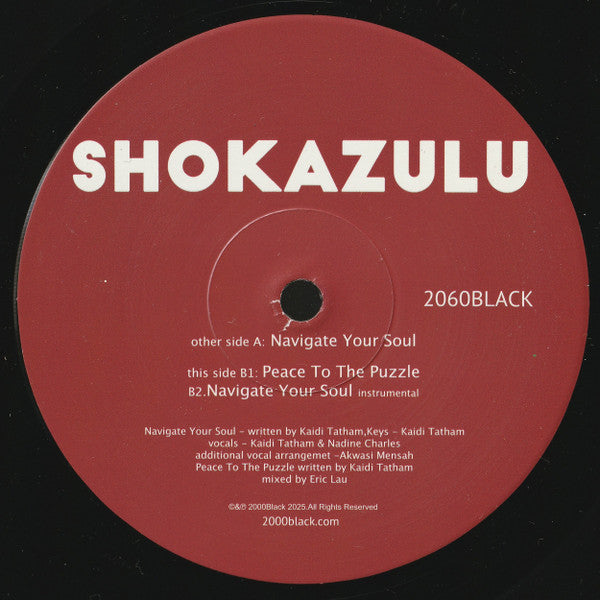 Lado B del vinilo Shokazulu – Navigate Your Soul / Peace To The Puzzle con listado de pistas, créditos y catálogo 2060BLACK.