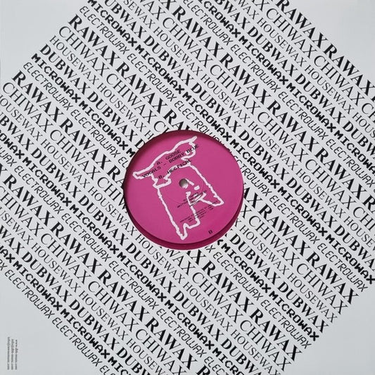 Contraportada del vinilo Swayzak – Goose / Hectical 12" púrpura y negro marmoleado en Rawax, funda blanca con diseño RAWAX en diagonal y disco rosa asomando al centro.