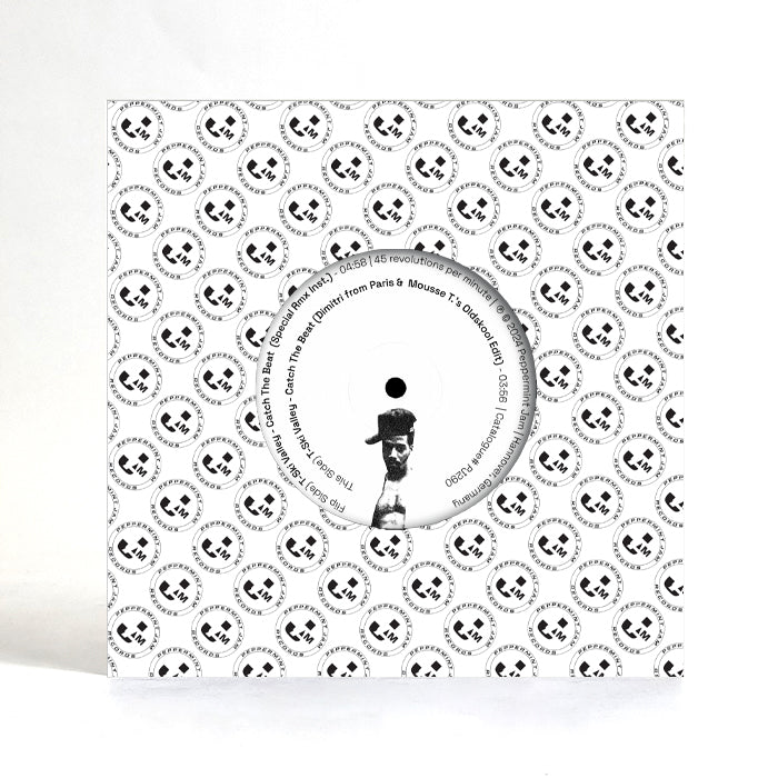 Funda original del vinilo T-Ski Valley – Catch The Beat con patrón Peppermint Jam y ventana que muestra la etiqueta del lado A.