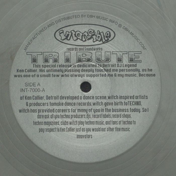 Portada delantera del vinilo Terrence Parker – Tribute, lanzado por Intangible Records & Soundworks. Incluye dedicatoria a Ken Collier y formato 12" plateado.