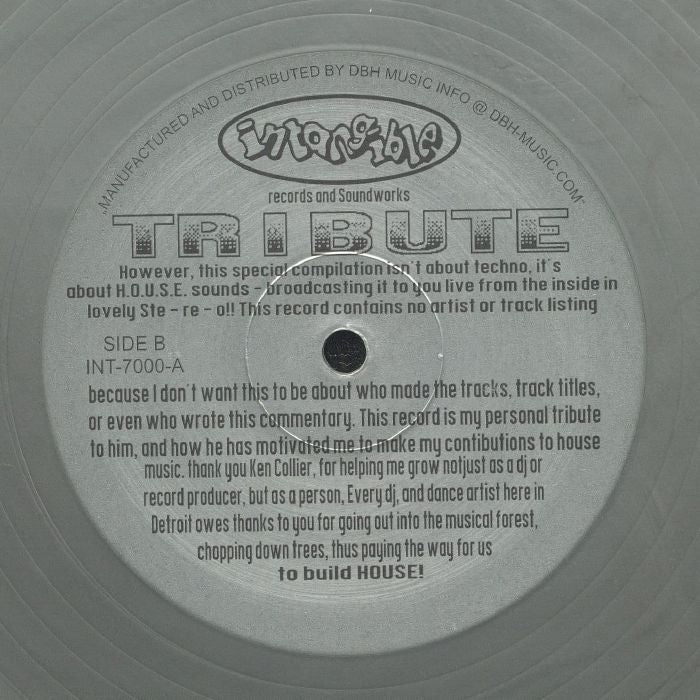 Contraportada del vinilo Terrence Parker – Tribute, publicado por Intangible Records & Soundworks. Presenta detalles sobre el tributo a Ken Collier.