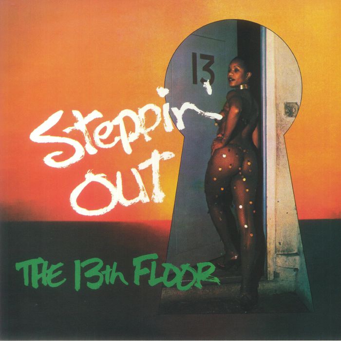 Portada delantera del vinilo Steppin' Out de The 13th Floor, lanzado por Regrooved Records. Diseño llamativo con una ilustración en forma de cerradura.